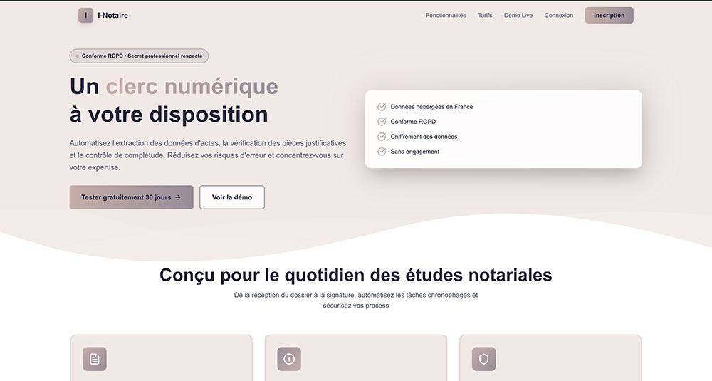 I-Notaire — Clerc num&eacute;rique IA pour notaires